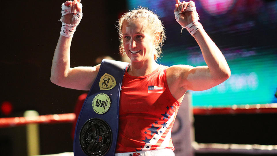 Virginia Fuchs, pictured here after beating Christina Cruz at the 2020 US Olympic Boxing Team Trials.