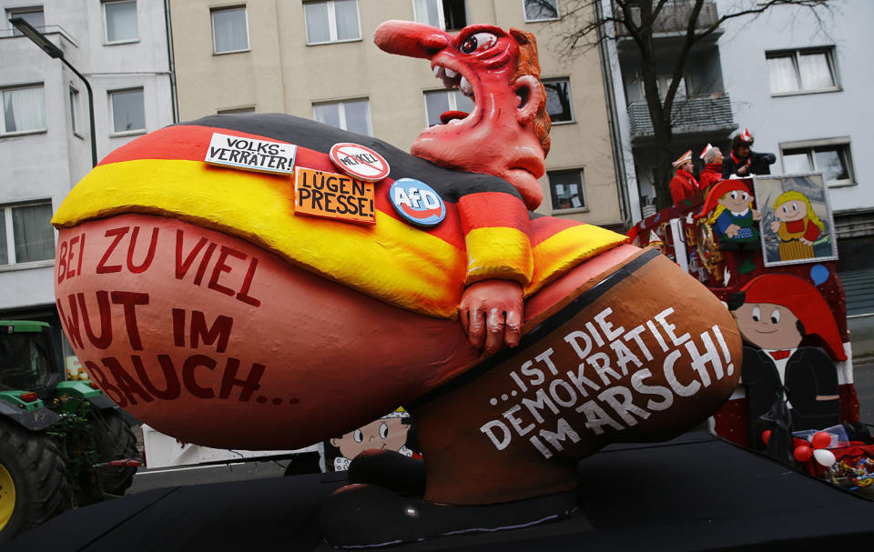 A carnival float at the Rose Monday parade in Duesseldorf