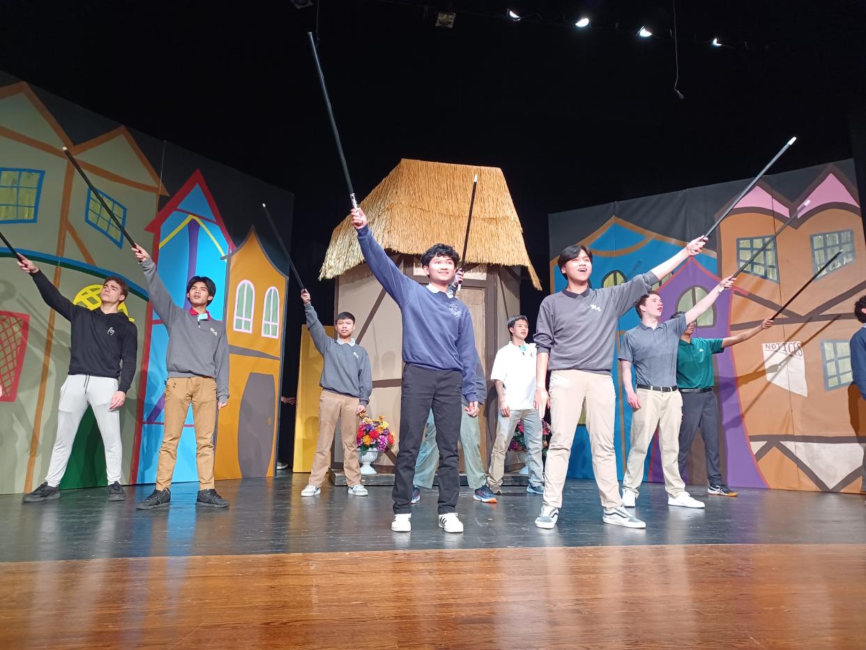 St. Lawrence Seminary High School students rehearse for their 2024 production of "Something Rotten!"