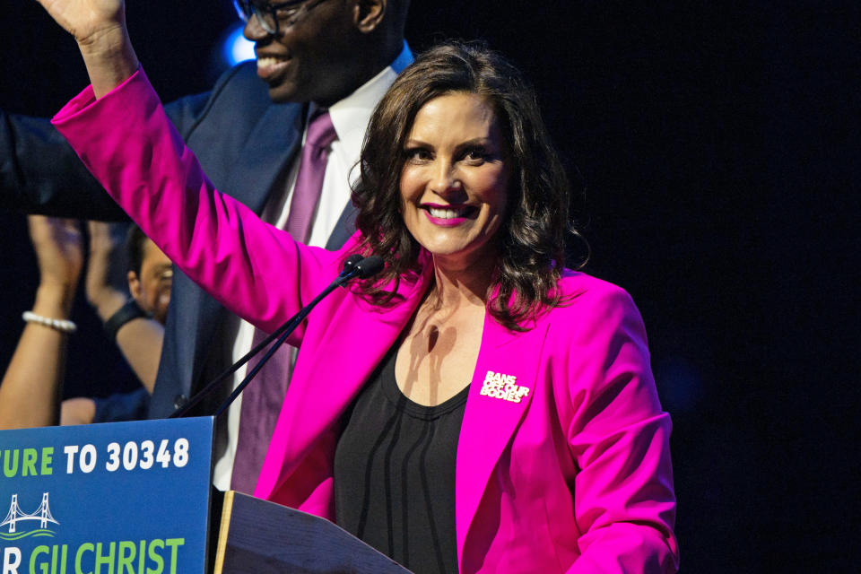 Gov. Gretchen Whitmer celebrates her re-election during a watch party (Brandon Bell / Getty Images)