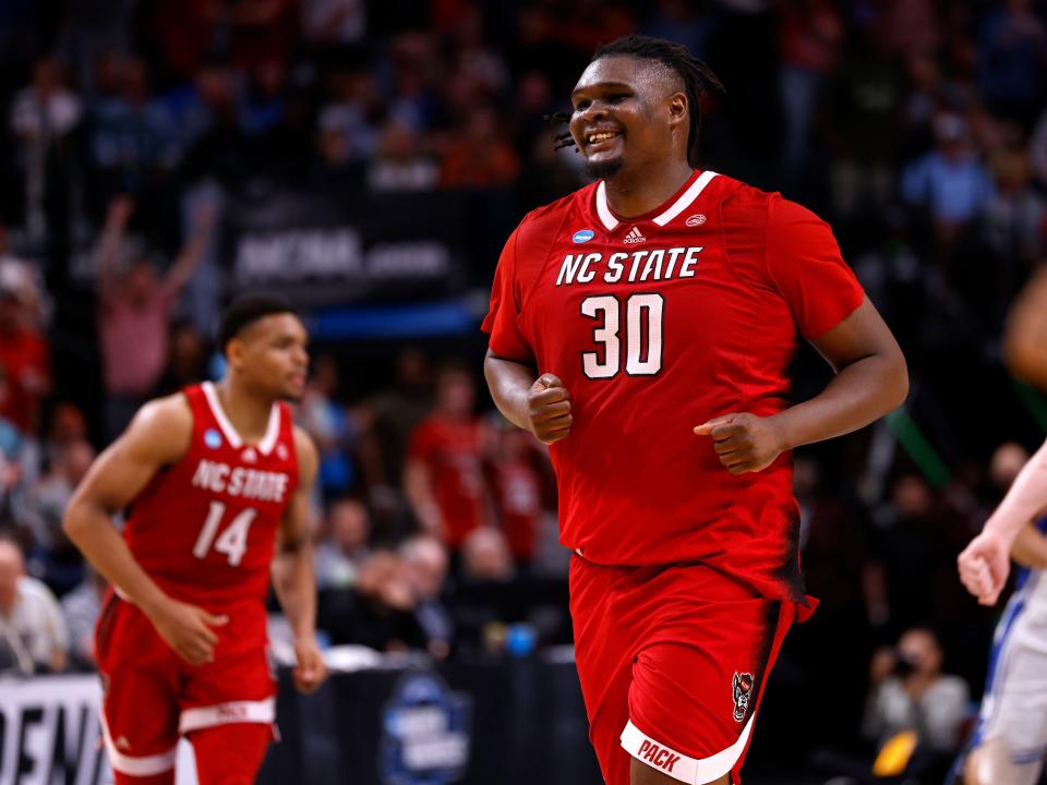 NC State forward DJ Burns Jr. played in the Elite 8 round of the 2024 March Madness Tournament.