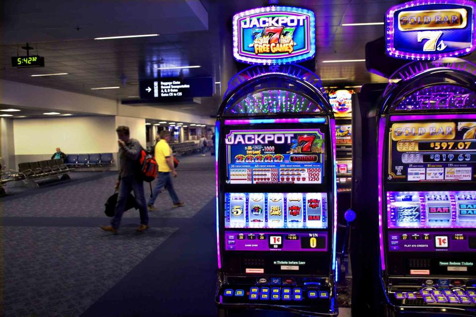 <p>Getty Images </p> Slot machines at Harry Reid International Airport in Las Vegas, Nevada.