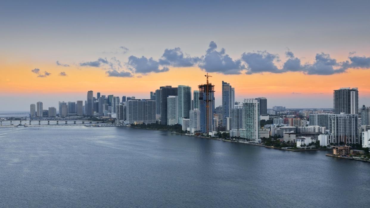 Miami skyline view at sunset