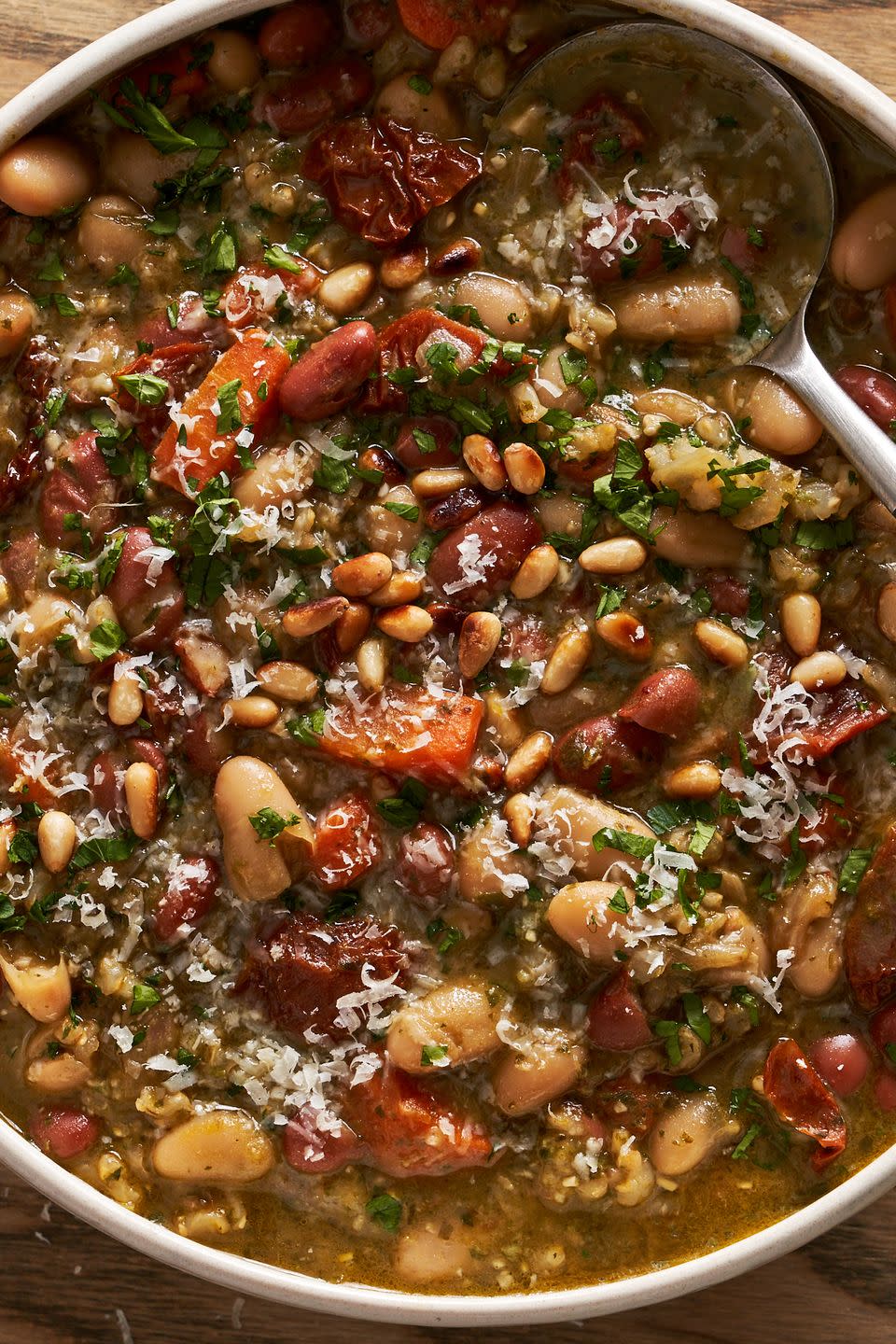 pesto rice and bean soup