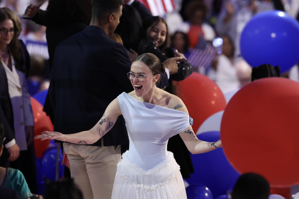 Ella Emhoff is seen during day four of the Democratic National Convention. (Win McNamee/Getty Images)