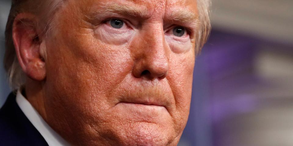 President Donald Trump speaks about the coronavirus in the James Brady Press Briefing Room of the White House, Monday, April 6, 2020, in Washington. (AP Photo/Alex Brandon)