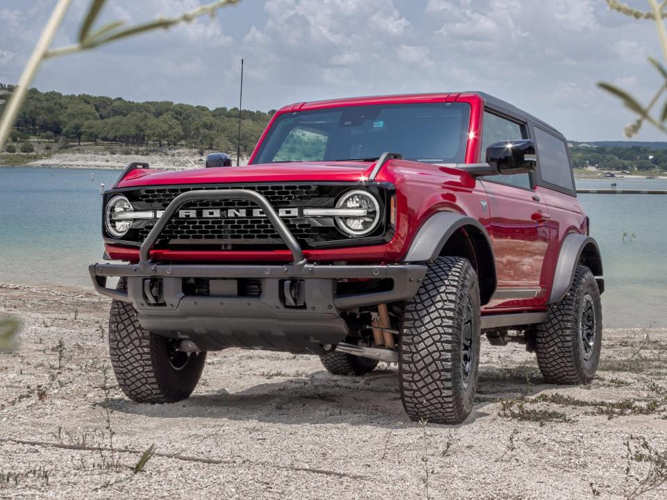 The Ford Bronco near a lake.