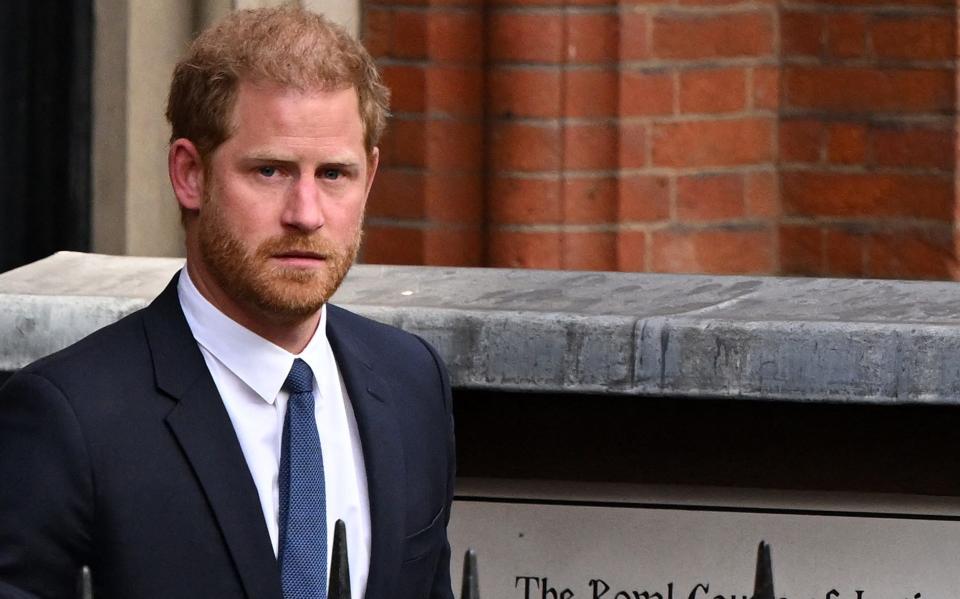 Britain's Prince Harry, Duke of Sussex leaves from the Royal Courts of Justice, Britain's High Court, in central London