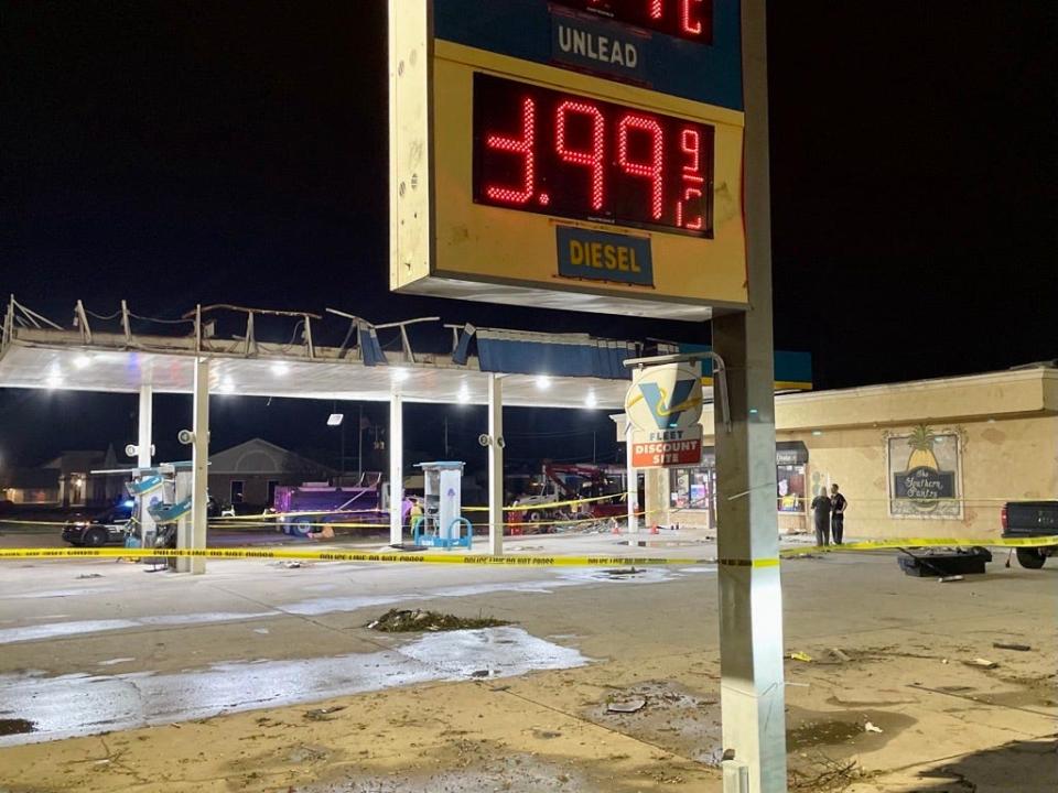 Damage to the Valero gas station on Youree Drive in Shreveport on March 2, 2023.