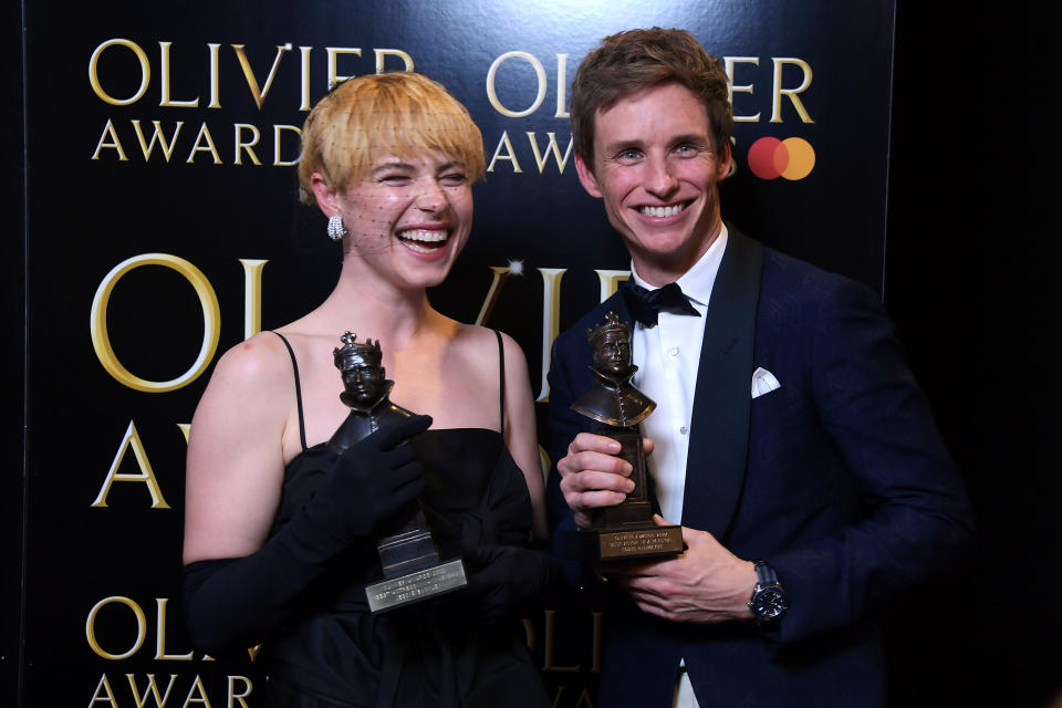 LONDON, ENGLAND - APRIL 10:  Jessie Buckley, winner of the Best Actress in a Musical award for 