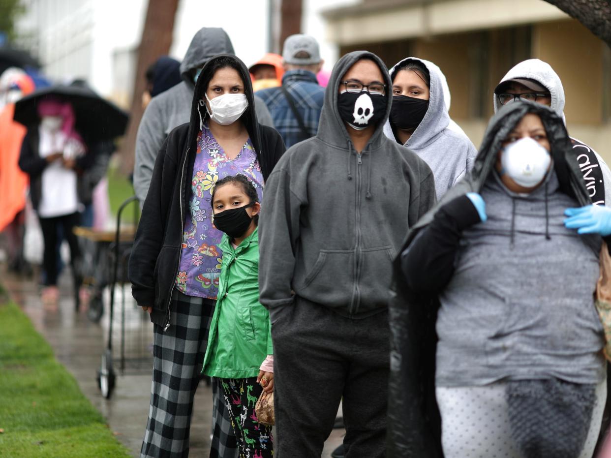 los angeles food bank line queue california coronavirus covid-19