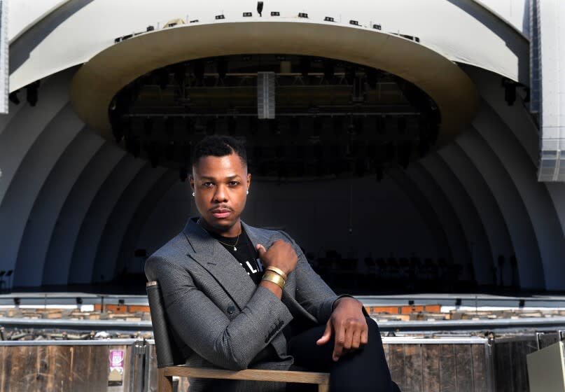 Los Angeles, California August 15, 2022-Bass baritone Davone Tines at the Hollywood Bowl. (Wally Skalij/Los Angeles Times)