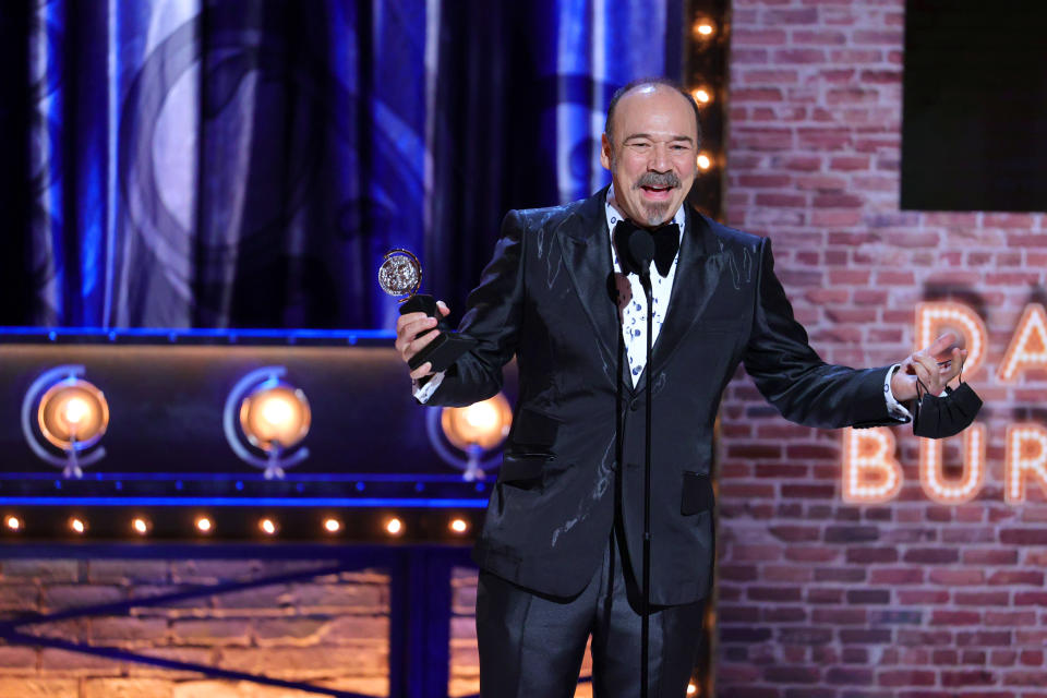 NEW YORK, NEW YORK - SEPTEMBER 26: Danny Burstein accepts the award for Best Performance by an Actor in a Featured Role in a Musical for "Moulin Rouge! The Musical" onstage during the 74th Annual Tony Awards at Winter Garden Theatre on September 26, 2021 in New York City. (Photo by Theo Wargo/Getty Images for Tony Awards Productions)