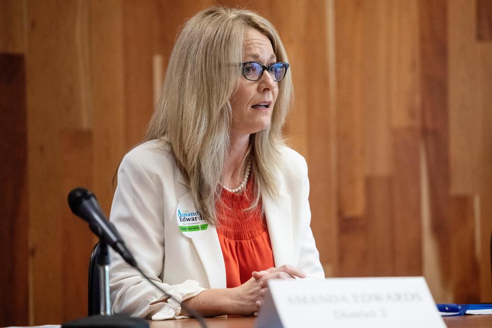 Incumbent Amanda Edwards, District 3 Democrat, speaks during a CIBO debate September 9, 2022.