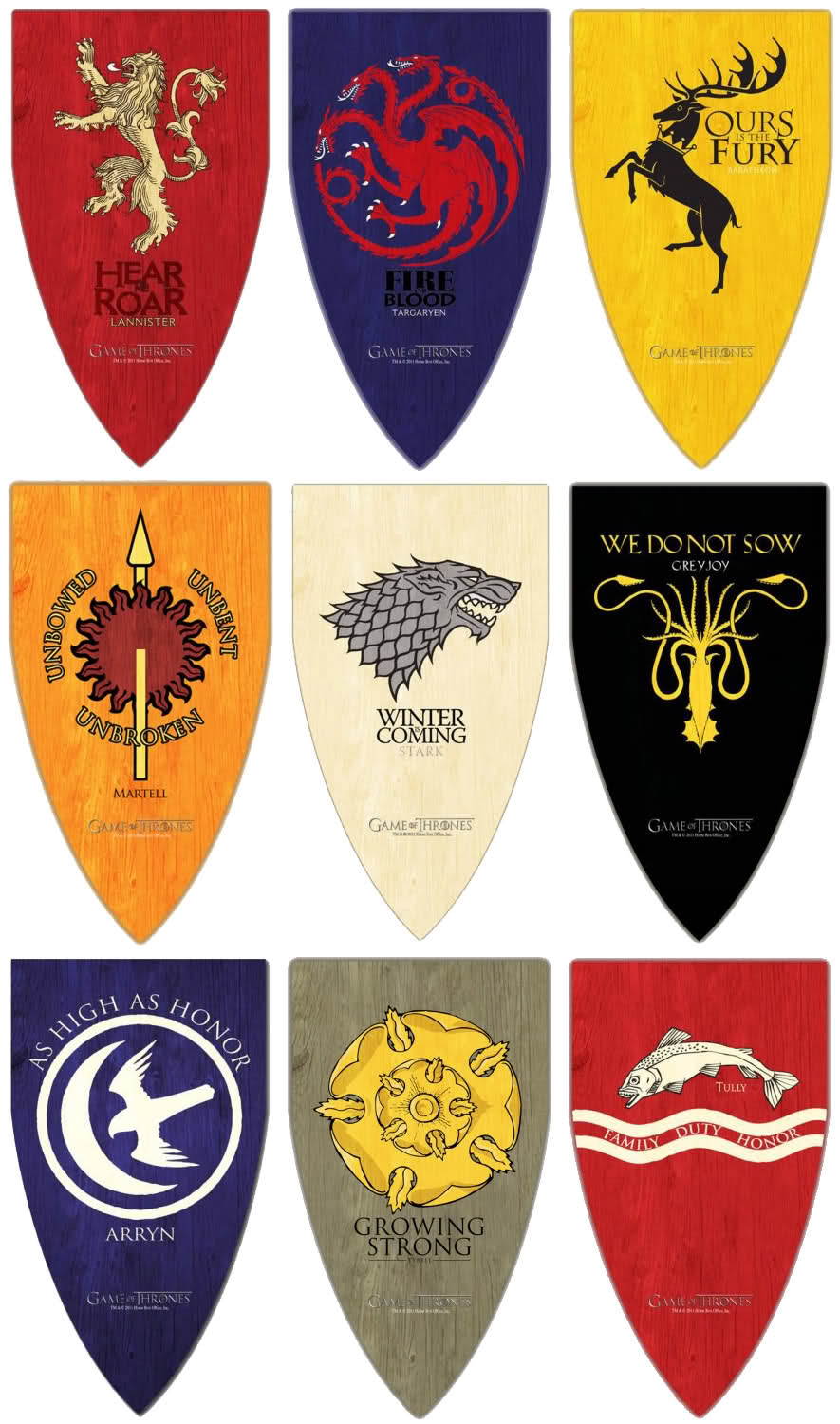 Les emblèmes des grandes maisons de Westeros