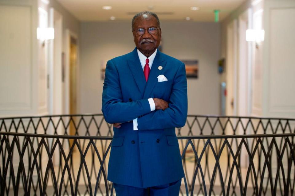 Moss Point Mayor Billy Knight, halfway through his first term, is guiding the city through disaster recovery after a devastating tornado. He is pictured here outside his office on the second floor of City Hall.