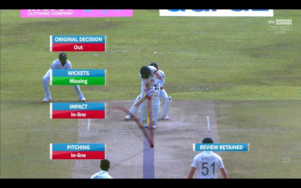 Hawkeye screengrab of Root's LBW decision being overturned - Sky Sports Cricket