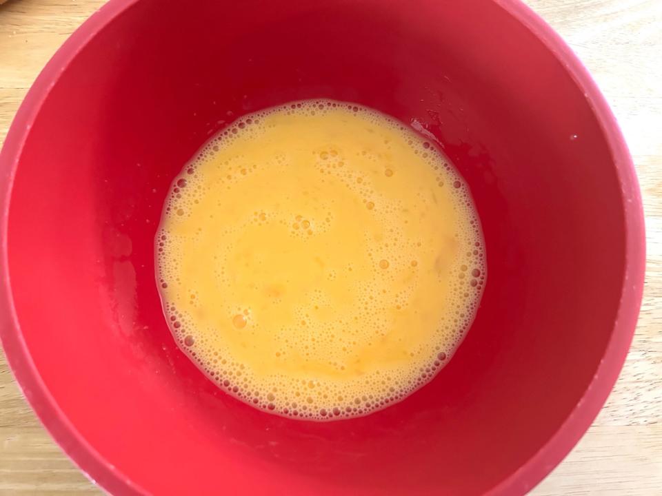 Making the mixture for Ina Garten's cacio e pepe eggs