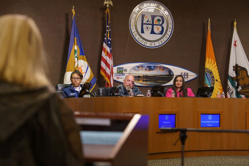 A member of the public speaks to Huntington Beach City council