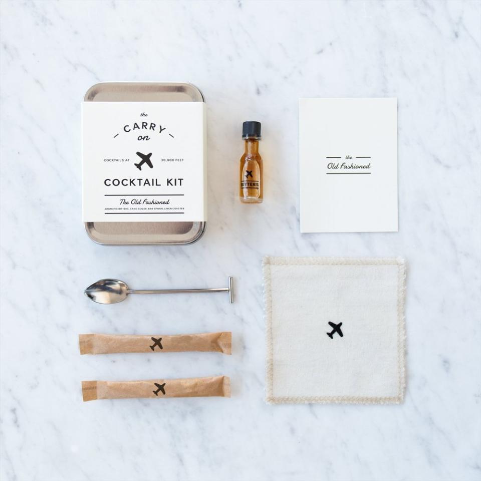 This kit includes a carry in, recipe card, muddler spoon, aromatic bitters, and cane sugar. <strong><a href="https://www.amazon.com/Carry-Cocktail-Kit-Old-Fashioned/dp/B00PSTH5VK" target="_blank" rel="noopener noreferrer">Get it here</a></strong><a href="https://jet.com/product/WandP-Designs-Carry-Kit-The-Old-Fashioned/850b432b733c45febd51cdb211d39c40" target="_blank" rel="noopener noreferrer">﻿</a>.