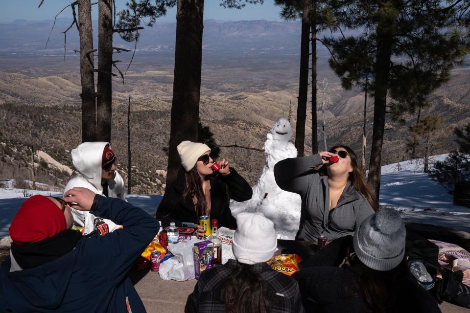 Jocelyne Medel (center, back) celebrates her 28th birthday with friends on Feb. 18, 2023, at the Alder Picnic Area in the Coronado National Forest northeast of Tucson.
