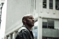 <p>Ricky Whittle as Shadow Moon in Starz’s <i>American Gods</i>.<br><br>(Photo: Starz) </p>