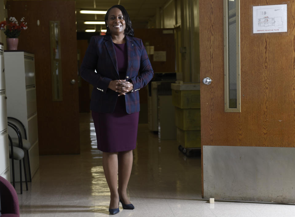 Camden City School District Superintendent Katrina McCombs poses for a portrait at the school district office, Wednesday, Oct. 21, 2020, in Camden, NJ. A complete picture has yet to emerge of how much learning was lost by students during the pandemic. (AP Photo/Michael Perez)
