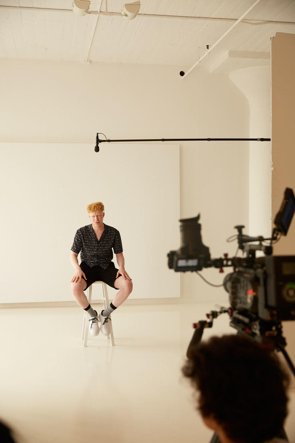 Ross poses behind the scenes for H&M Pride Out Loud campaign. (Photo: Courtesy of H&M)
