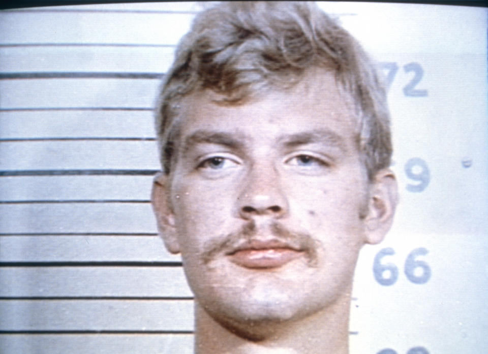 Serial killer Jeffrey Dahmer shown in a police mug shot from his 1982 arrest at the Wisconsin State Fair for indecent exposure. (Photo by Ralf-Finn Hestoft/Corbis via Getty Images)