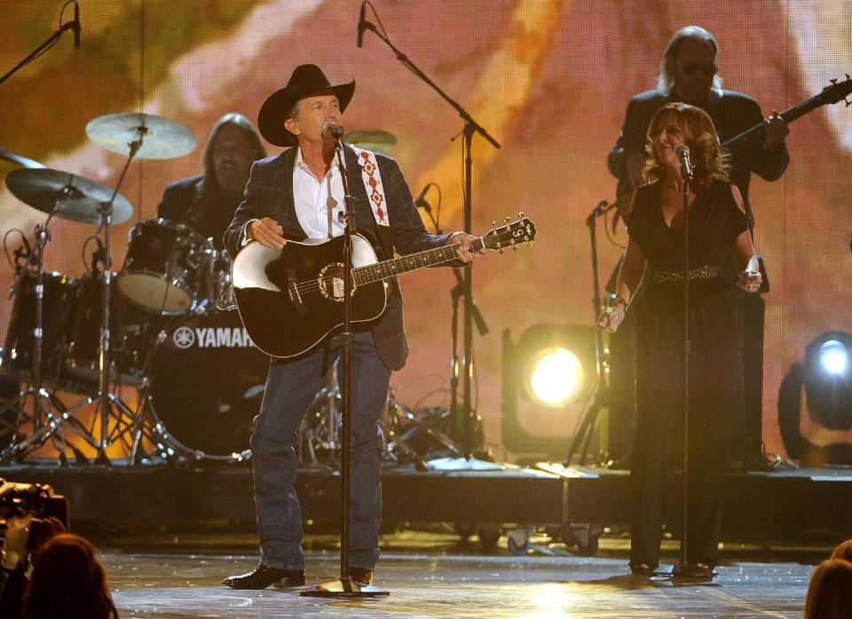 George Strait performs on stage at the 49th annual Academy of Country Music Awards at the MGM Grand Garden Arena on Sunday, April 6, 2014, in Las Vegas. (Photo by Chris Pizzello/Invision/AP)