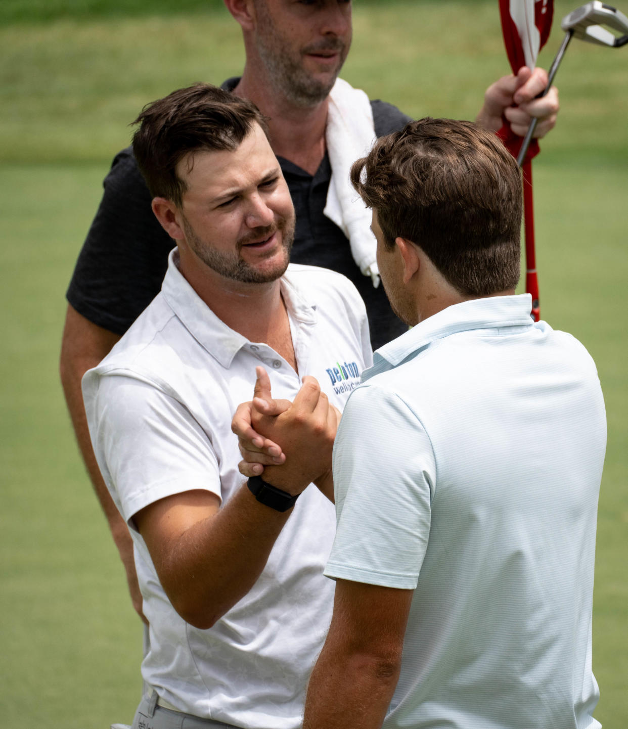 Grant Booth (left) congratulates Nicolo Galletti after he won the tournament on August 3, 2022, during the 2022 Arizona Open at Mesa Country Club, 660 W Fairway Dr., Mesa, Arizona.