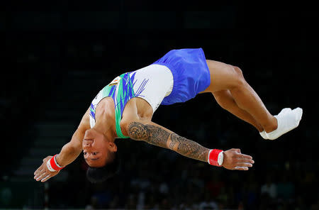 Artistic Gymnastics - Gold Coast 2018 Commonwealth Games - Men's Floor Exercise - Final - Coomera Indoor Sports Centre - Gold Coast, Australia - April 8, 2018. Marios Georgiou of Cyprus. REUTERS/David Gray