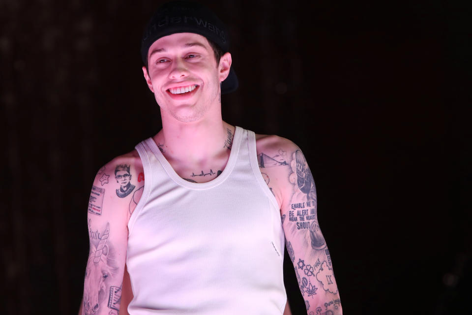 Actor Pete Davidson presents a creation from Alexander Wang's "AW Collection 1" at the Rockefeller Center in New York, U.S., May 31, 2019. REUTERS/Andrew Kelly