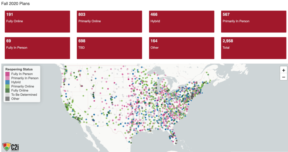 A dashboard of college status amid the coronavirus pandemic. (The College Crisis Initiative)