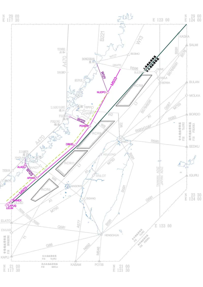 ▲近期引發討論的M503航線，現今中國民航單位將此線東移。（圖／陸委會提供）