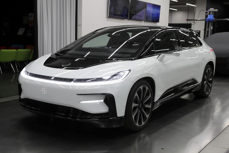 FILE PHOTO: Faraday Future's luxury electric car FF91 is seen at the company's headquarters in Gardena