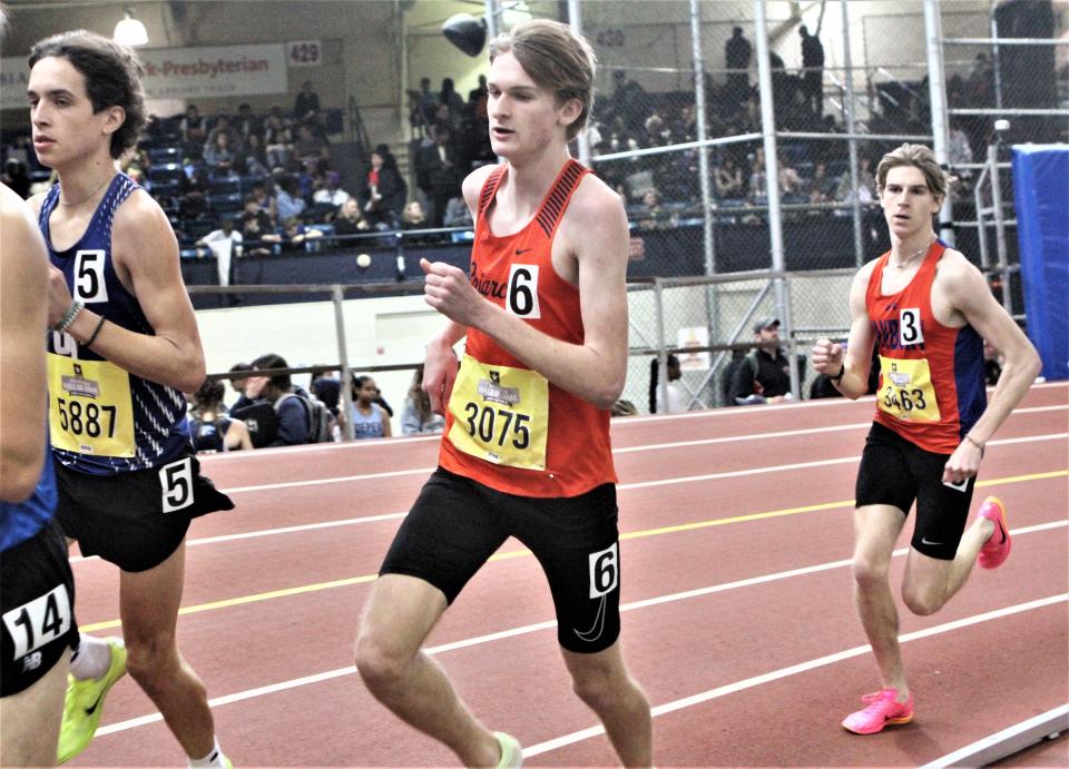 Briarcliff's Kornel Snith (No. 6) runs during the boys invitational mile at the U.S. Army Officials Hall of Fame meet January 21, 2023. Smith recorded a personal-best time in the event.