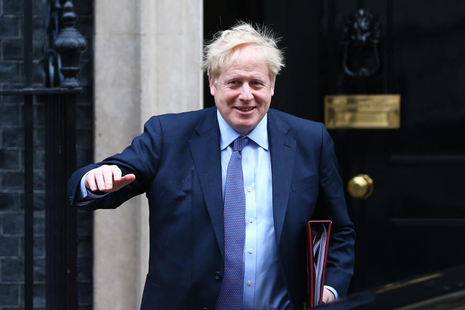 LONDON, ENGLAND - FEBRUARY 05: Prime Minister Boris Johnson leaves Downing Street for Prime Minister's Questions on February 05, 2020 in London, England. (Hollie Adams/Getty Images)