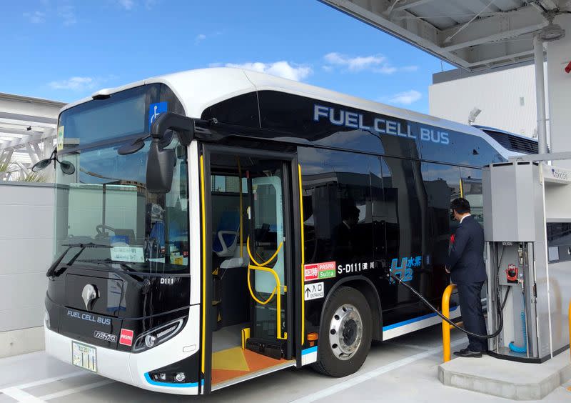 FILE PHOTO: A general view shows Toyosu Hydrogen Station, newly-opened hydrogen refuelling station operated by Tokyo Gas, at Toyosu district in Tokyo