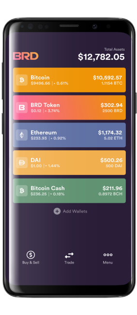 An image of mobile cryptocurrency wallet BRD's user interface