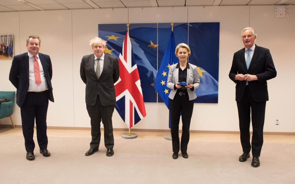 UK's chief Brexit negotiator Lord David Frost, Prime Minister Boris Johnson, European Commission president Ursula von der Leyen and EU's chief negotiator Michel Barnier in Brussels - Etienne Ansotte/European Commission