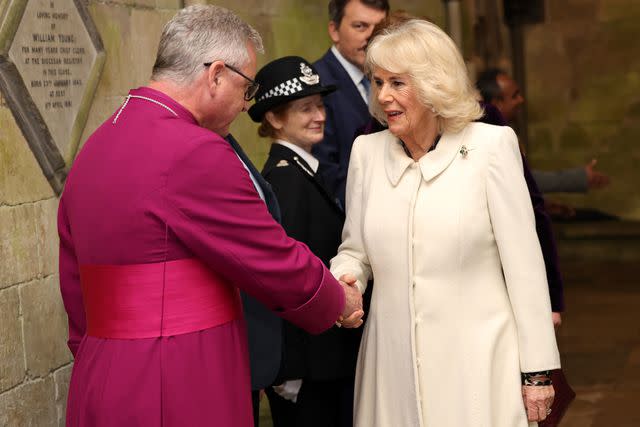 <p>Chris Jackson - WPA Pool/Getty</p> Queen Camilla at Salisbury Cathedral on Feb. 8, 2024
