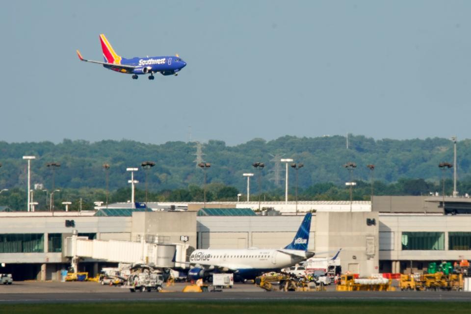 A Southwest Airlines flight approaches for landing in September at the Nashville International Airport in Tennessee.