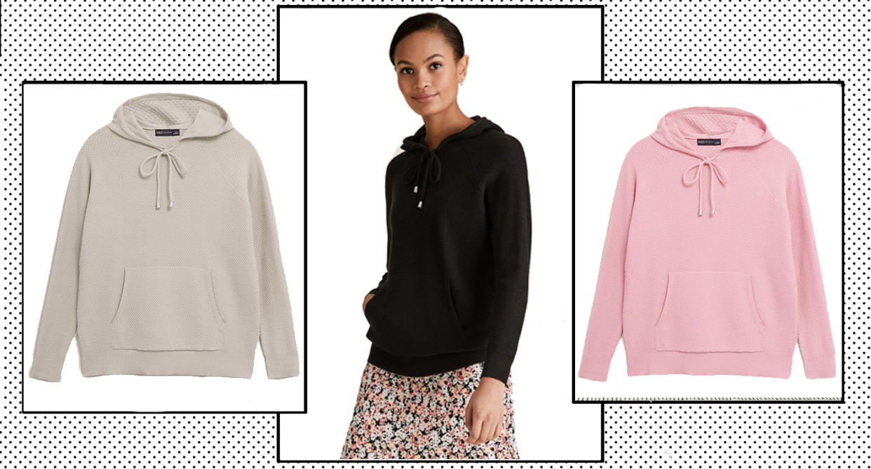 Marks and Spencer's Textured Knitted Hoodie is the loungewear must-have we all need - and it's on sale.  (Marks and Spencer/ Yahoo Style UK)