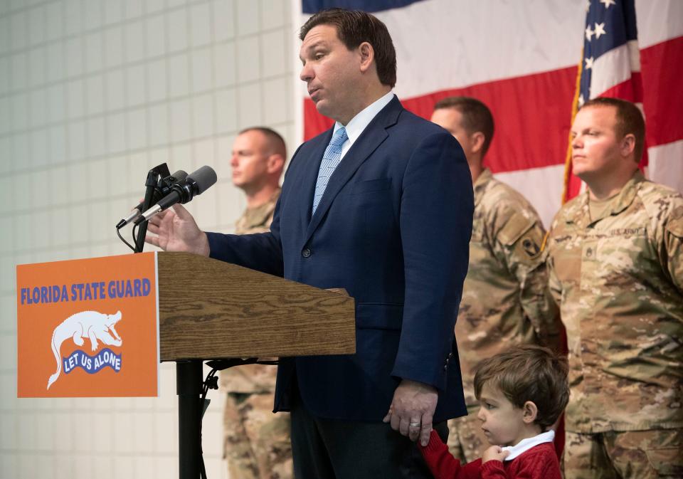 Gov. Ron DeSantis visits the National Guard Armory in Pensacola on Thursday to announce his planned budget increase for the Florida National Guard.