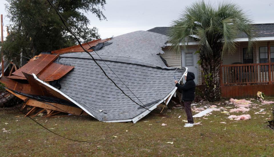 A home in the Perdido area lost its roof after a line of storms roared through the area on Jan. 9, 2024.