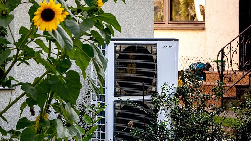 A heat pump is installed at a house in Frankfurt, Germany, 7 September 2023.