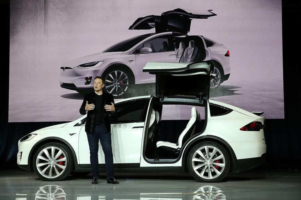 Tesla CEO Elon Musk speaks during an event to launch the new Tesla Model X Crossover SUV  (Getty Images)