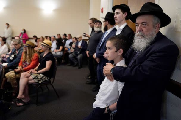 PHOTO: Participants listen during an event of unity and healing at the Central Avenue Synagogue-Chabad in Highland Park for the victims of Monday's Highland Park's Fourth of July parade in Highland Park, Ill., July 7, 2022. (Nam Y. Huh/AP)