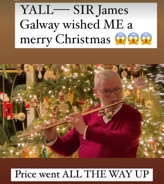 Celebrated flute player James Galway wished Lizzo a Merry Christmas and called himself her 